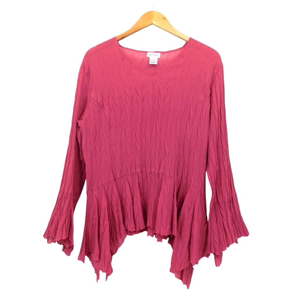 Vintage Nicola Women's Pink Long‎ Sleeve Y2K Fairy Crinkled Blouse Size Large